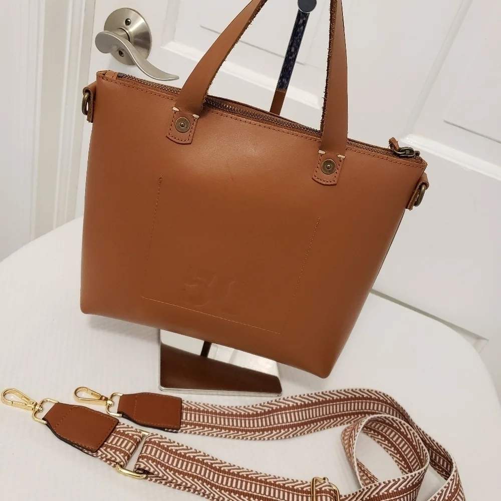 FEED Projects 50 Medium Sized Leather Satchel, Zip Close, Russet In Color